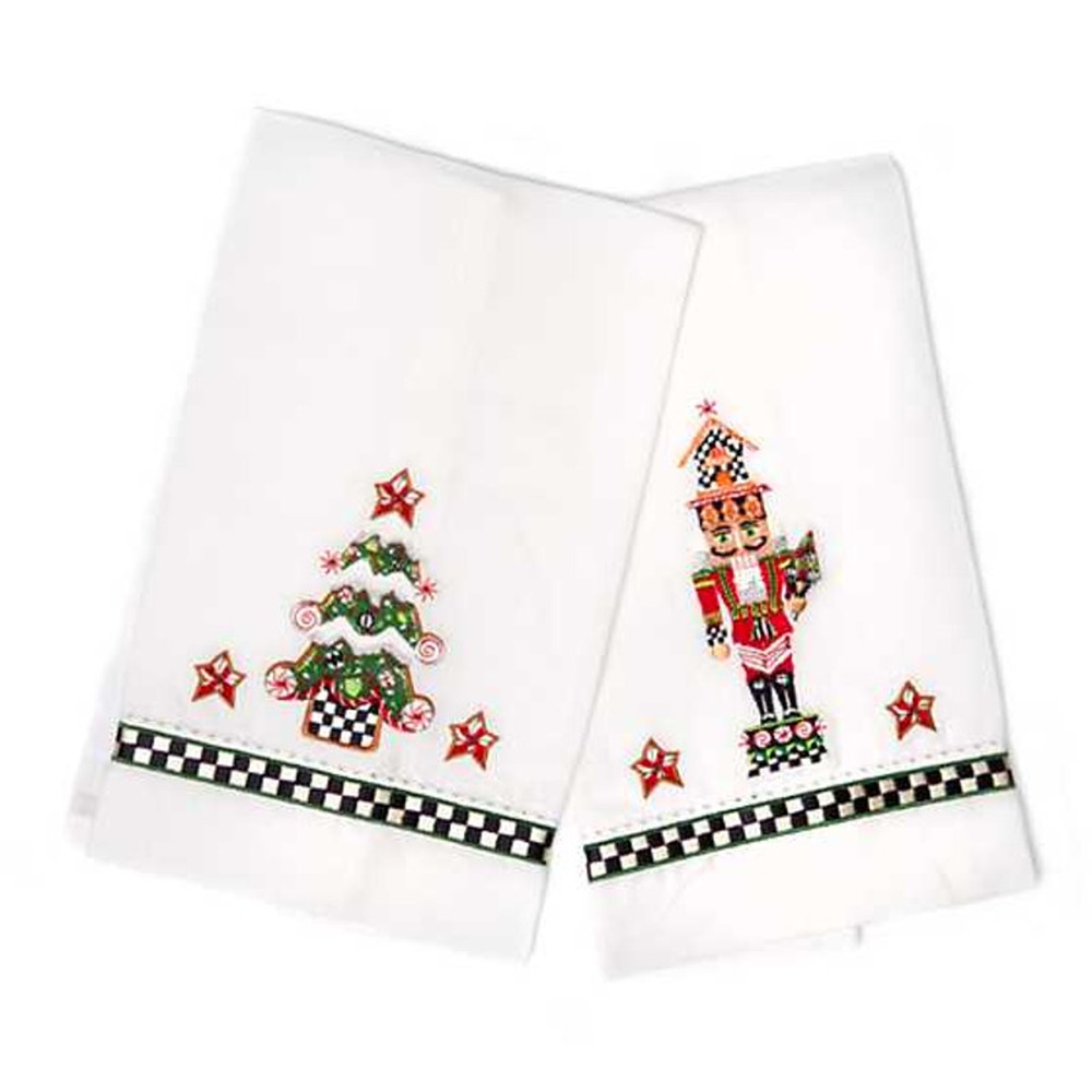 Mackenzie Childs Nutcracker & Tree Guest Towels Set of 2 Christmas Holiday Decor